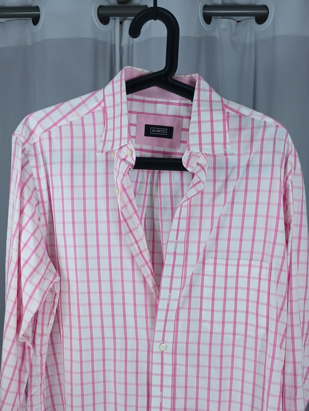 Mirto mens medium cotton Pink and white Windowpane Check Dress Shirt